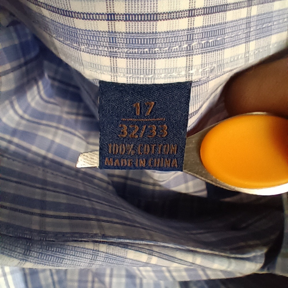 David Donahue 17 32/33 Mens Blue White Plaid Cotton Button Down Dress Shirt - Picture 10 of 11
